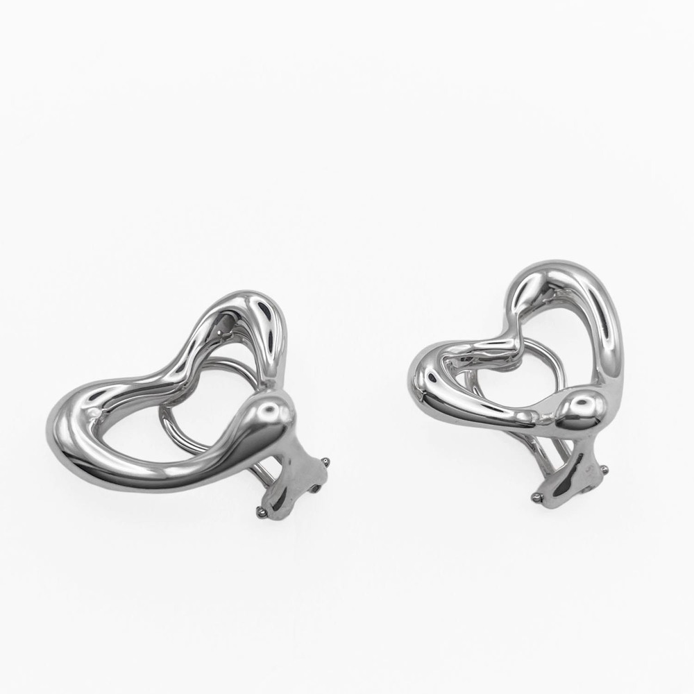 TIFFANY&Co. Open Heart Earrings by Elsa Peretti, Sterling Silver, Women's.